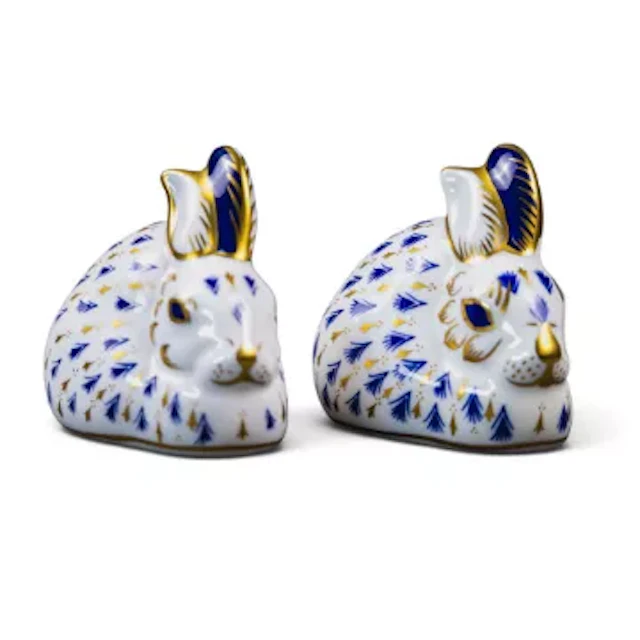 Two Royal Crown Derby paperweights of Lop Eared Rabbits, each with