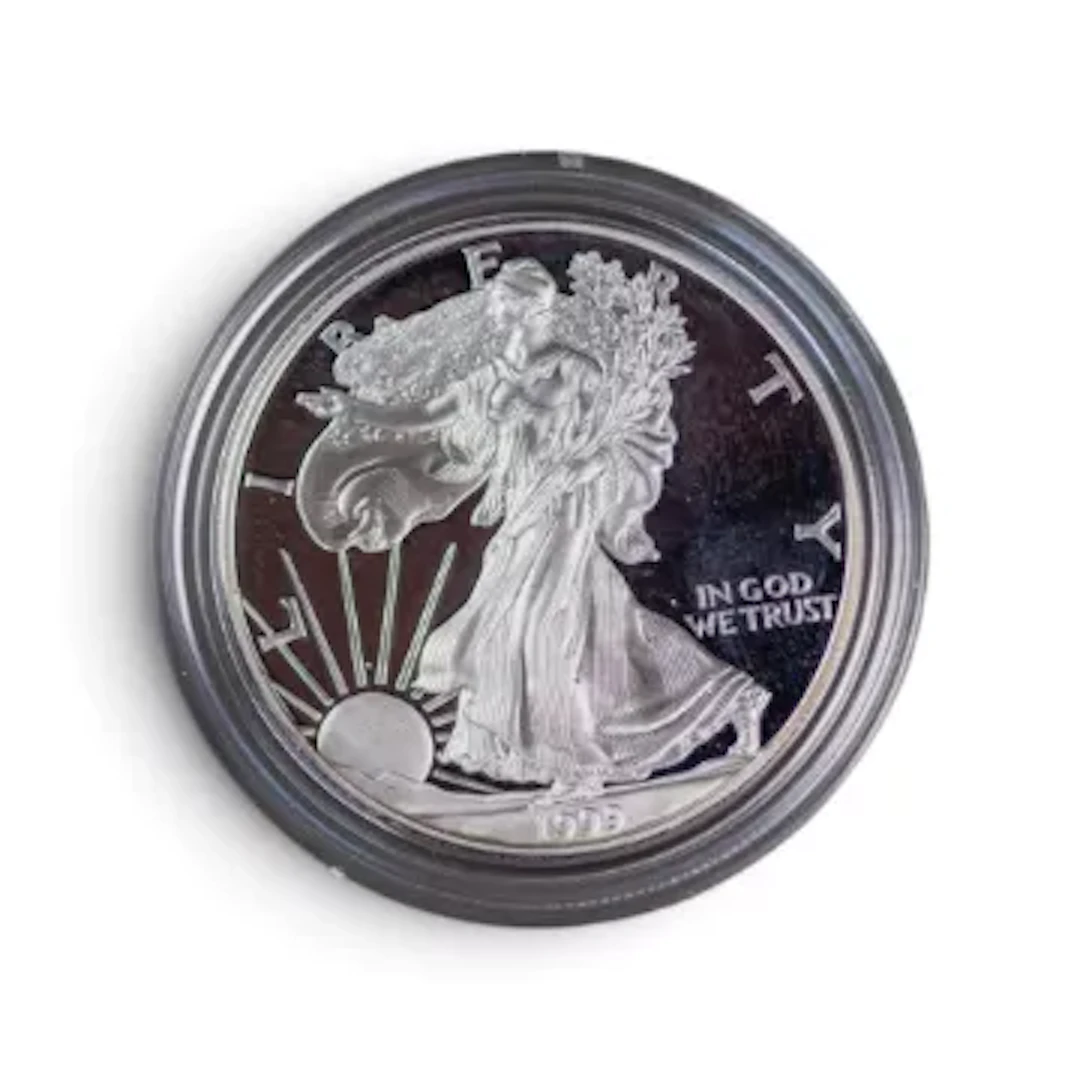 One ounce proof silver bullion coin, Philadelphia Mint, 31.103g, 99.9%