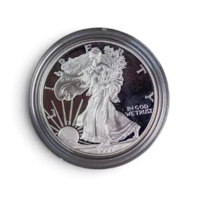 One ounce proof silver bullion coin, Philadelphia Mint, 31.103g, 99.9%
