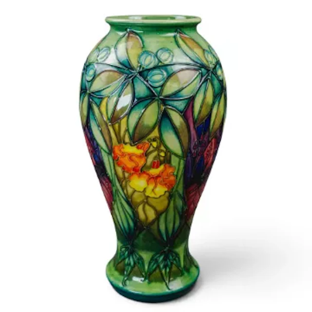 A Moorcroft vase in the Rainforest design by Sally Tuffin, first quality