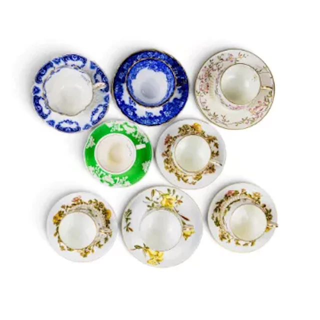 A group of 8 cups & saucers by George Jones, Crescent China, of various