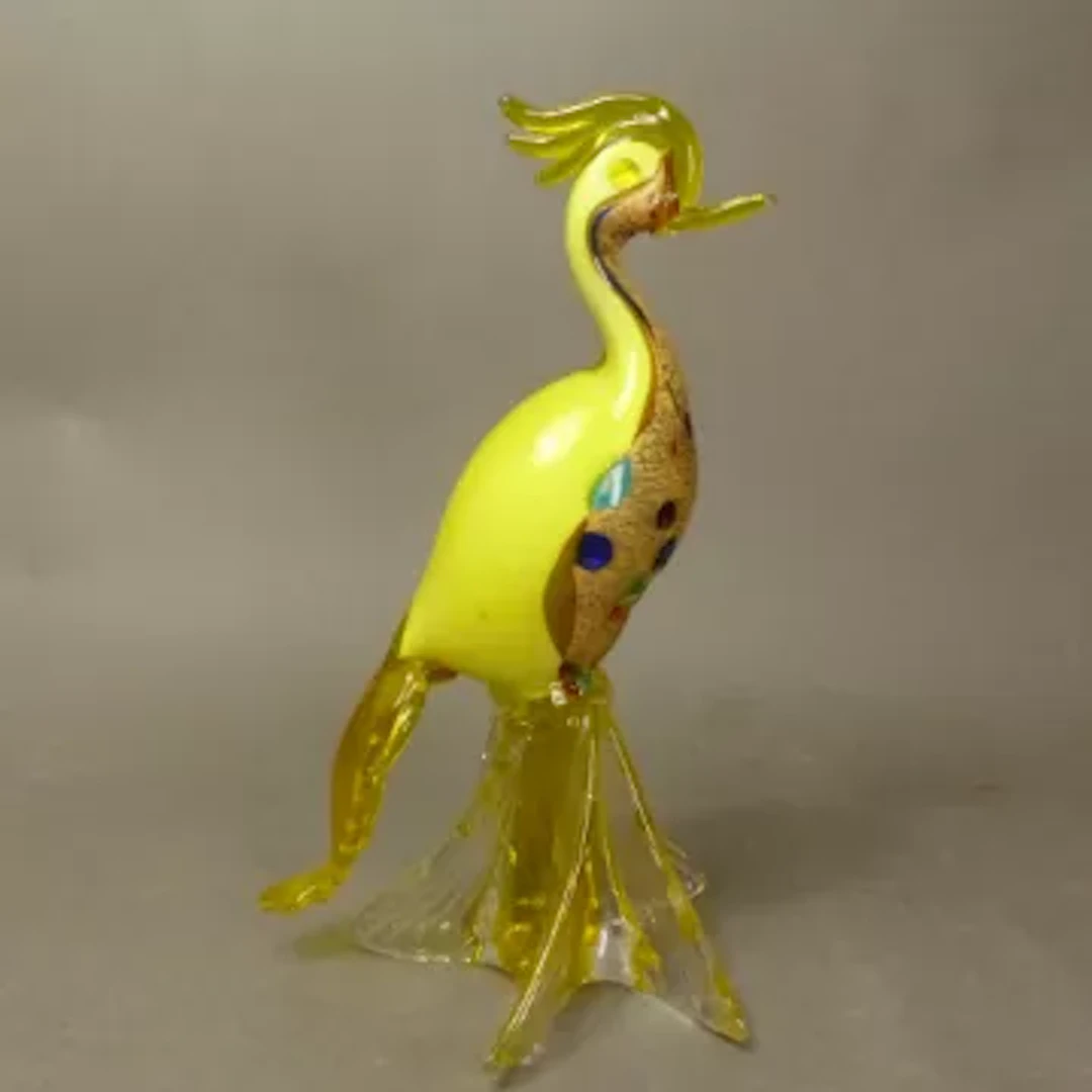 Vintage Murano art glass bird of paradise sculpture, bright yellow