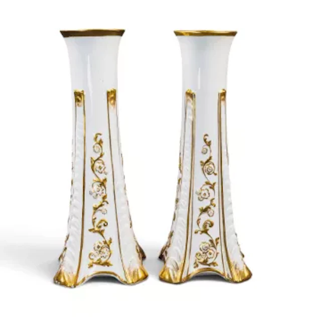 George Jones & Son Crescent China pair of gilded vases, h.29cm. (2)