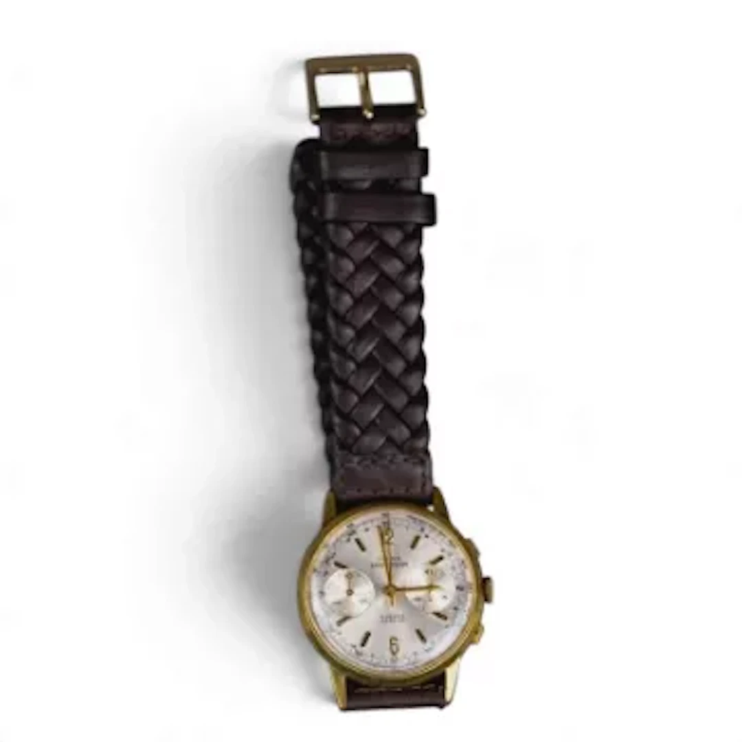 Swiss Emperor chronograph wristwatch, c1970s with leather strap, d.3.75cm