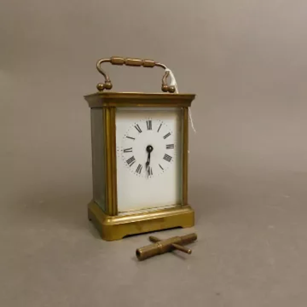 French heavy gauge brass carriage clock, bevelled glass, running at