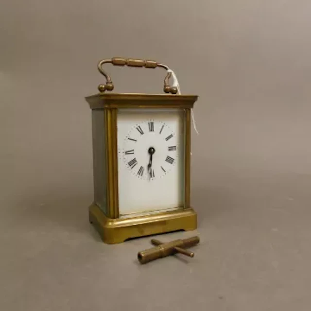 French heavy gauge brass carriage clock, bevelled glass, running at