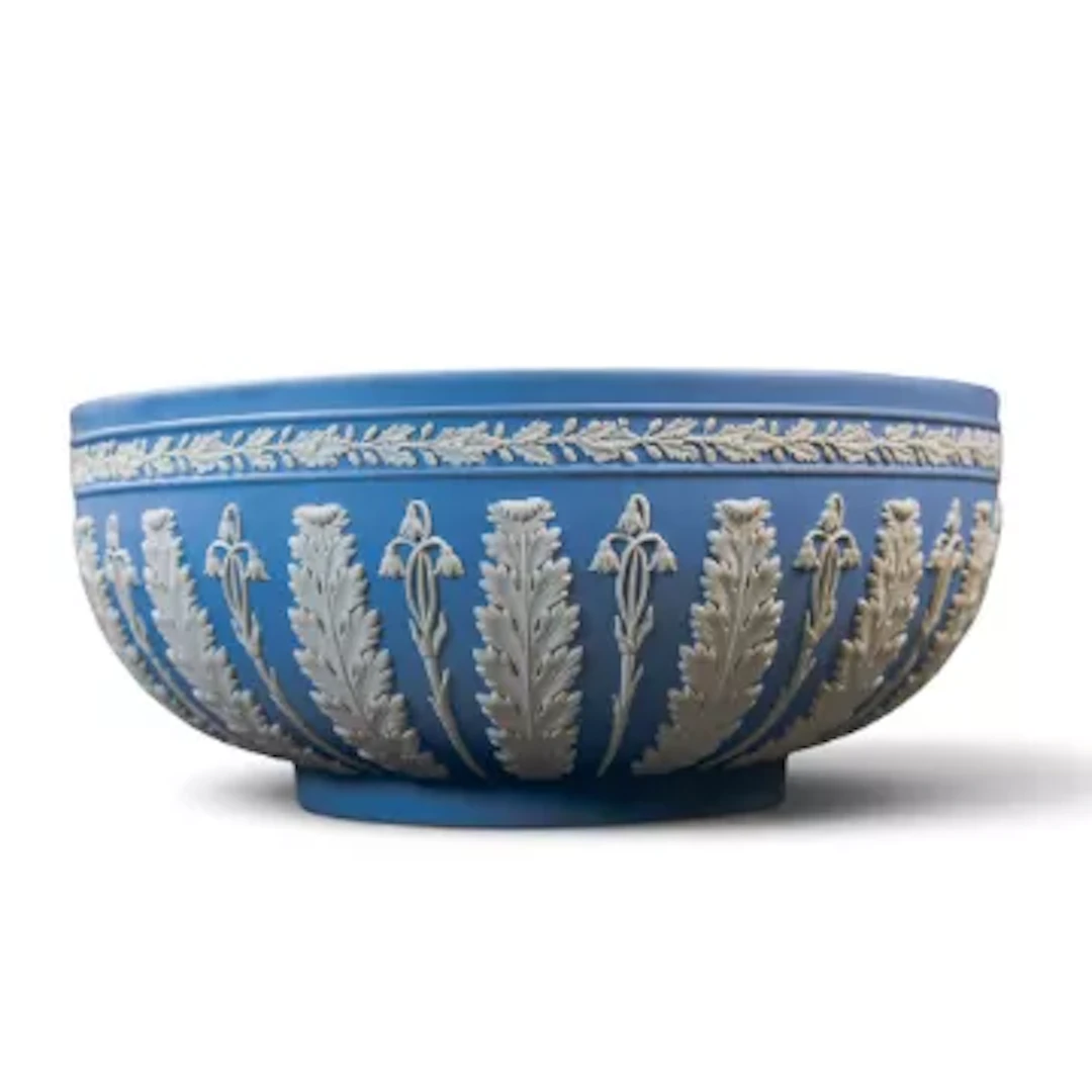 A large Wedgwood Jasperware bowl decorated with embossed Acanthus
