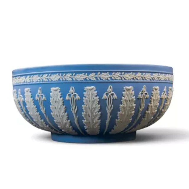 A large Wedgwood Jasperware bowl decorated with embossed Acanthus