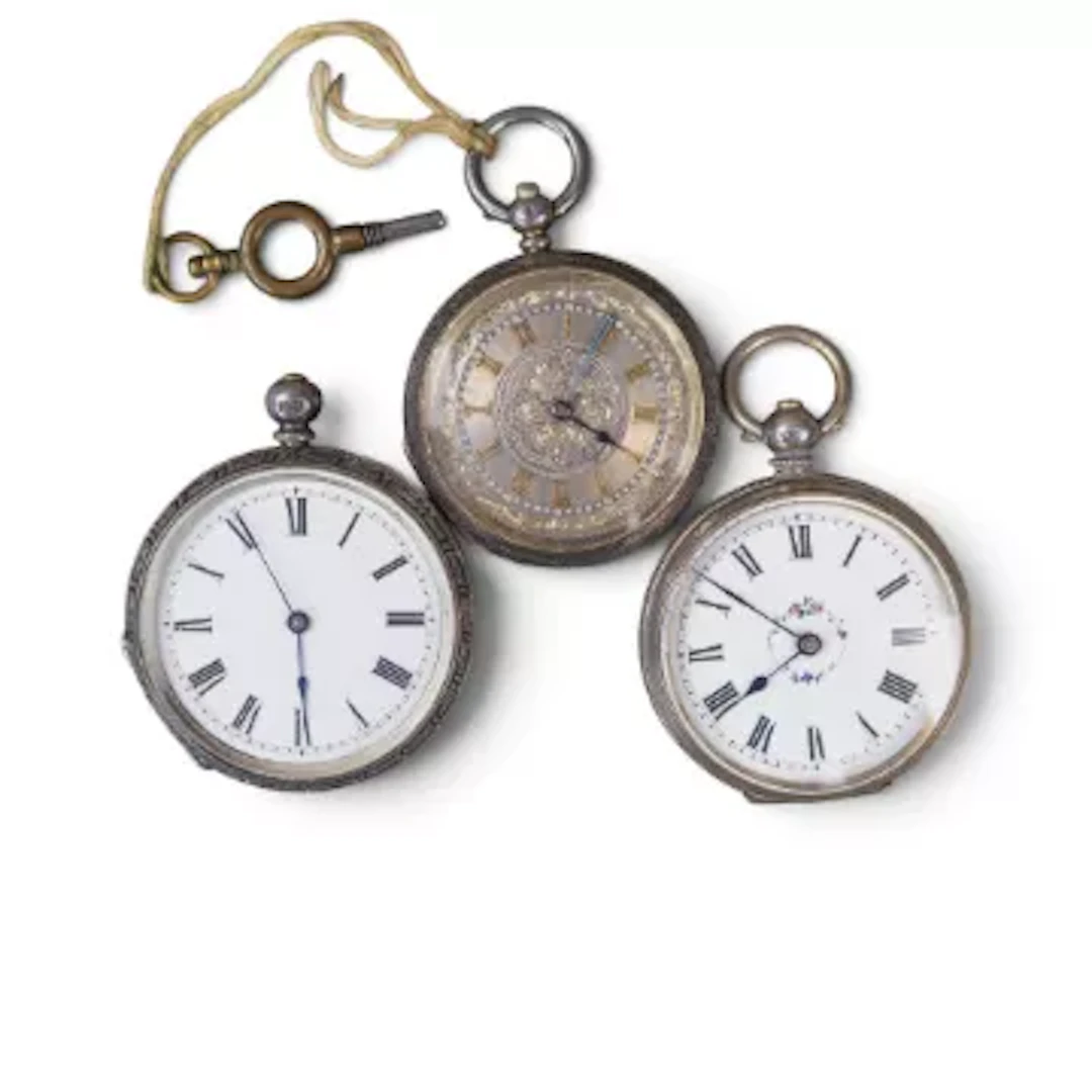 3 x silver cased ladies key wind pocket watches, sold as not working (3)