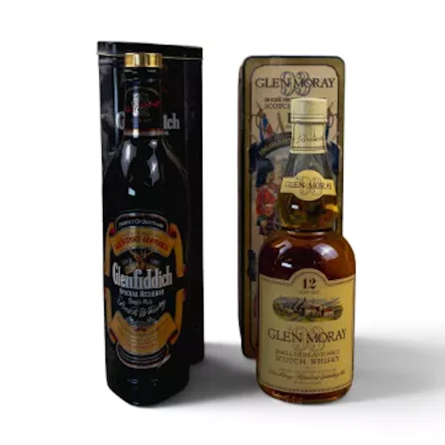 Glen Moray 12 Year Old single Highland malt Scotch Whisky, with tin