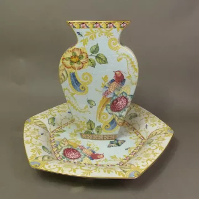 Spode Sumatra pattern limited edition vase, together with a hexagonal
