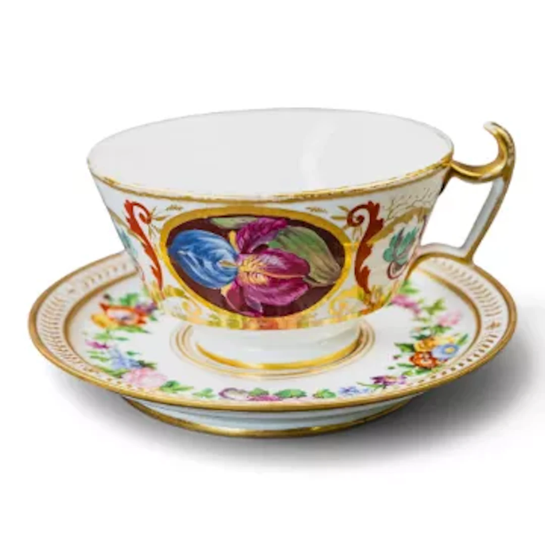 A 19th century Sevres large cup & saucer decorated in a floral design