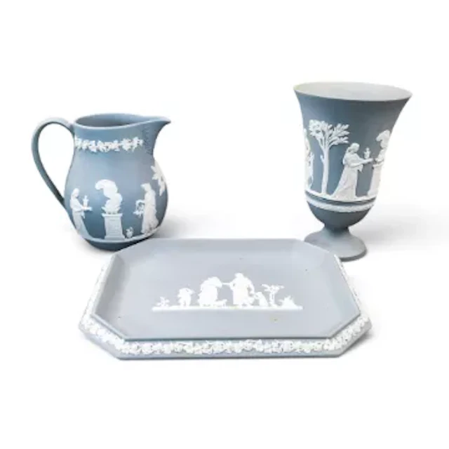 Wedgwood grey Jasperware with white relief of Neo-classical designs