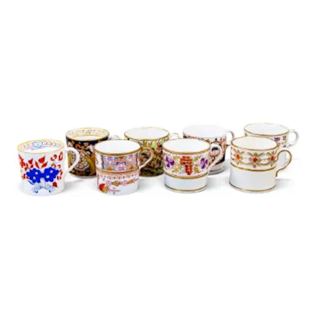 A group of eight English porcelain coffee cans, all 19th century