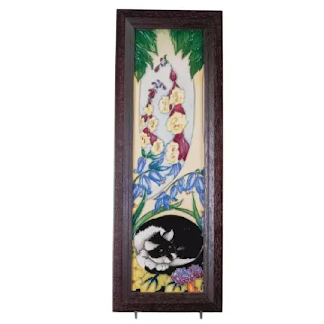 Moorcroft framed plaque Cat Nap by Rachel Bishop. Numbered edition