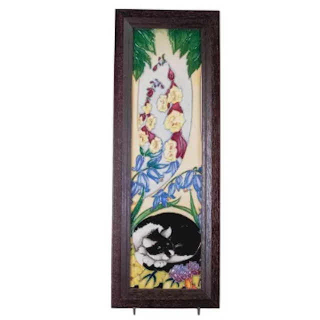 Moorcroft framed plaque Cat Nap by Rachel Bishop. Numbered edition
