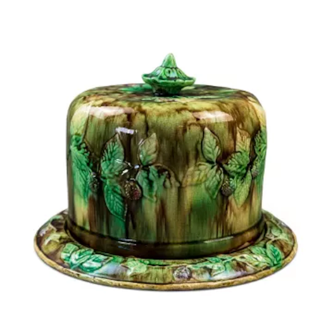 Majolica cheese dome and stand likely produced by Thomas Forester