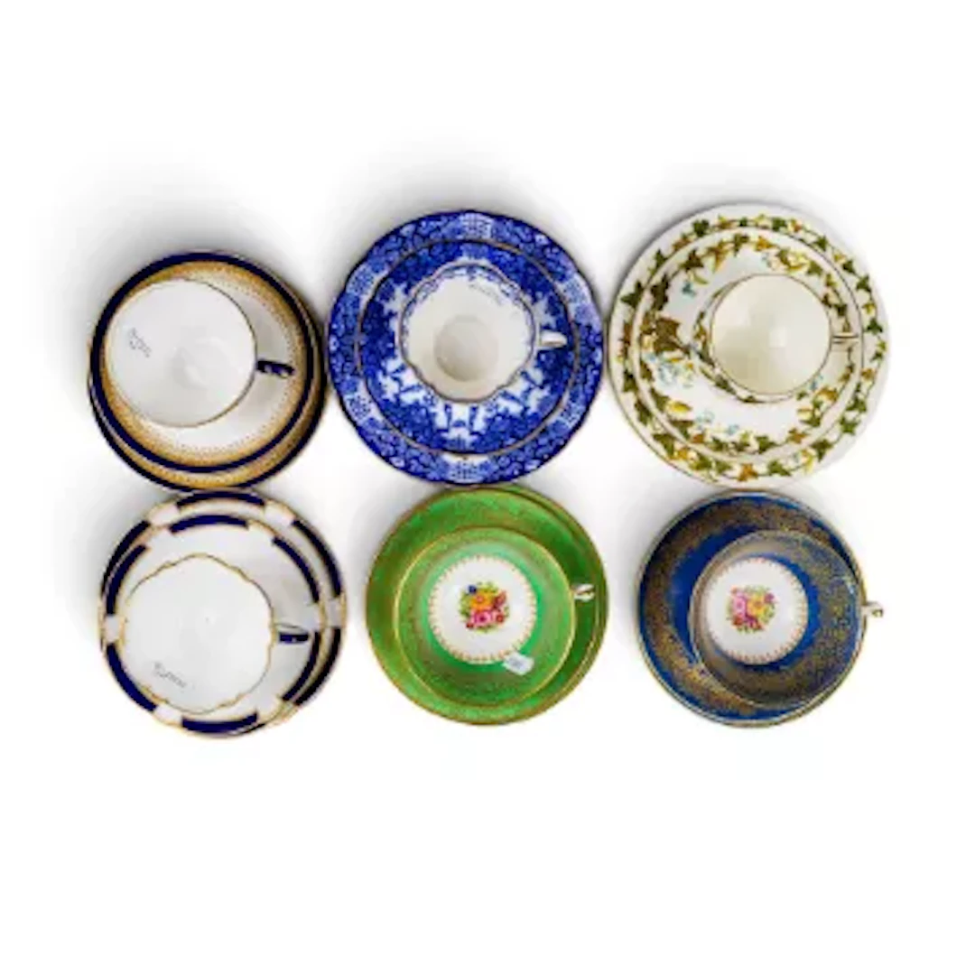 A group of 6 trios (cup, saucer & tea plate) by George Jones, Crescent