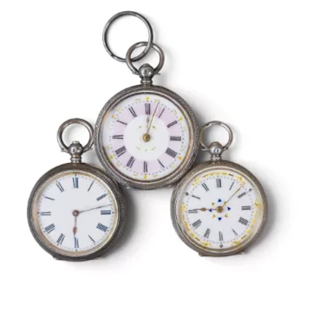 3 x silver cased ladies key wind pocket watches, sold as not working (3)