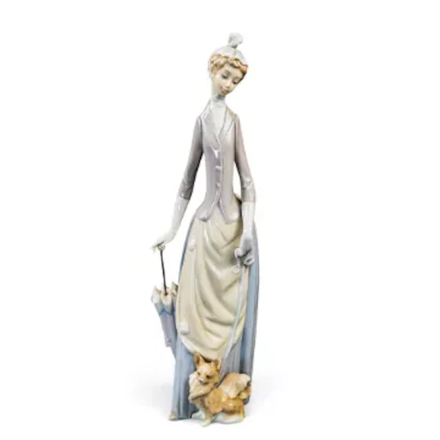 Lladro Porcelain figure 'Lady with Umbrella and Dog' model No.4761.