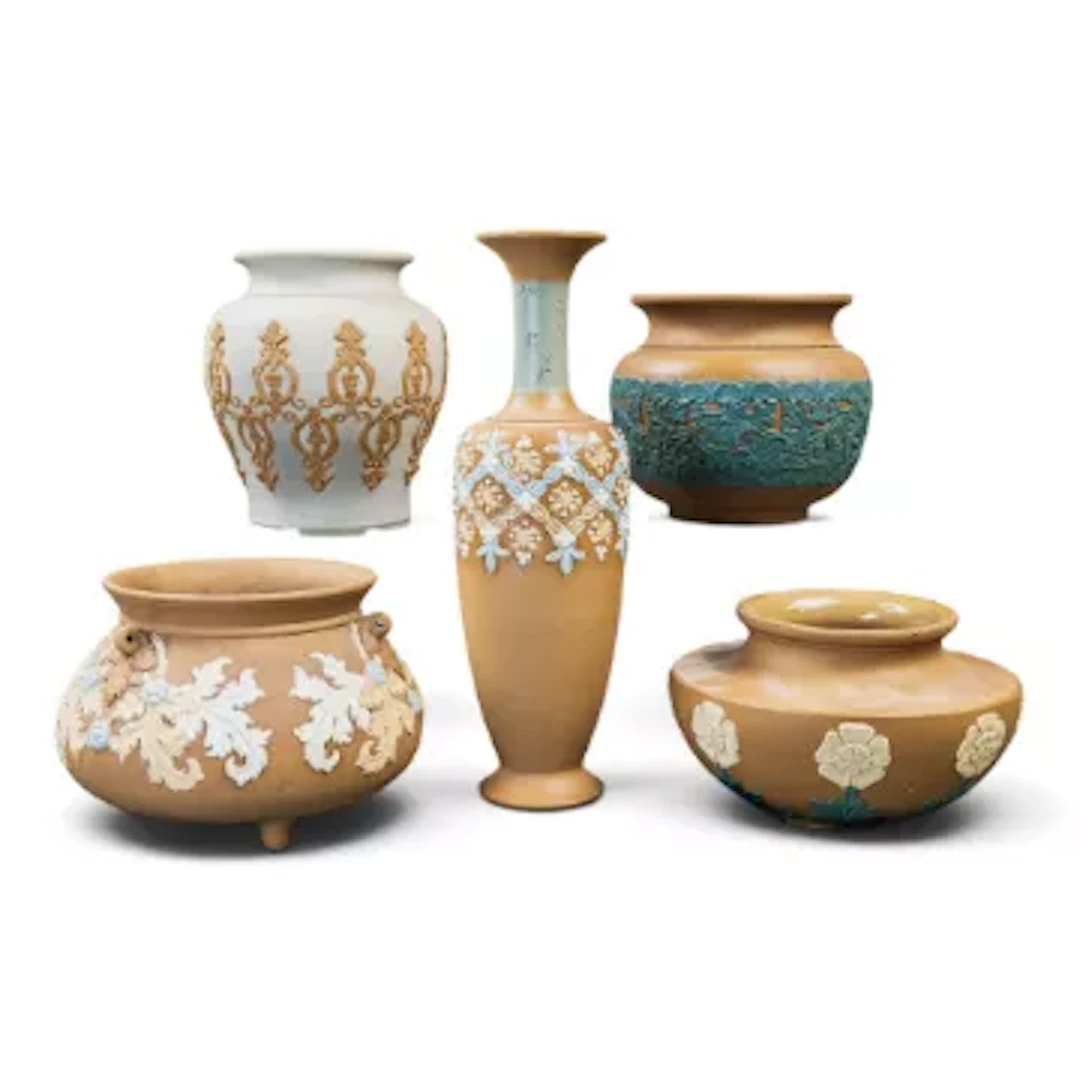A group of Doulton Lambeth wares to include a 3 footed Silicon ware