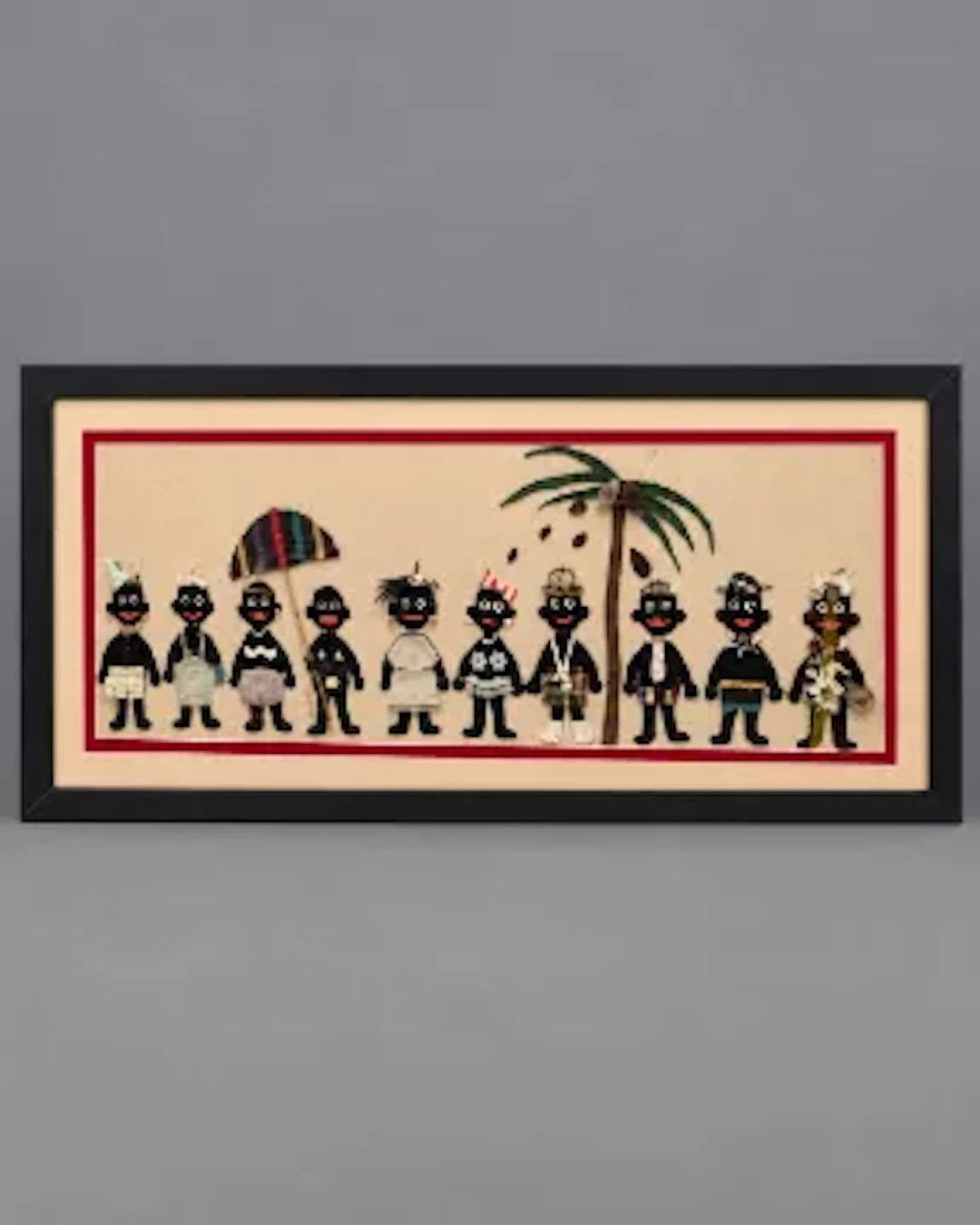 Large wall hanging collage picture depicting African folk, made from