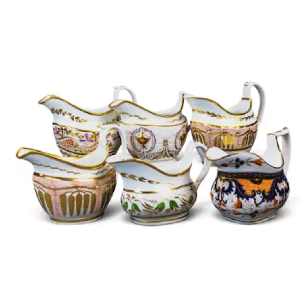 A group of 6 English porcelain 19th century cream jugs by various