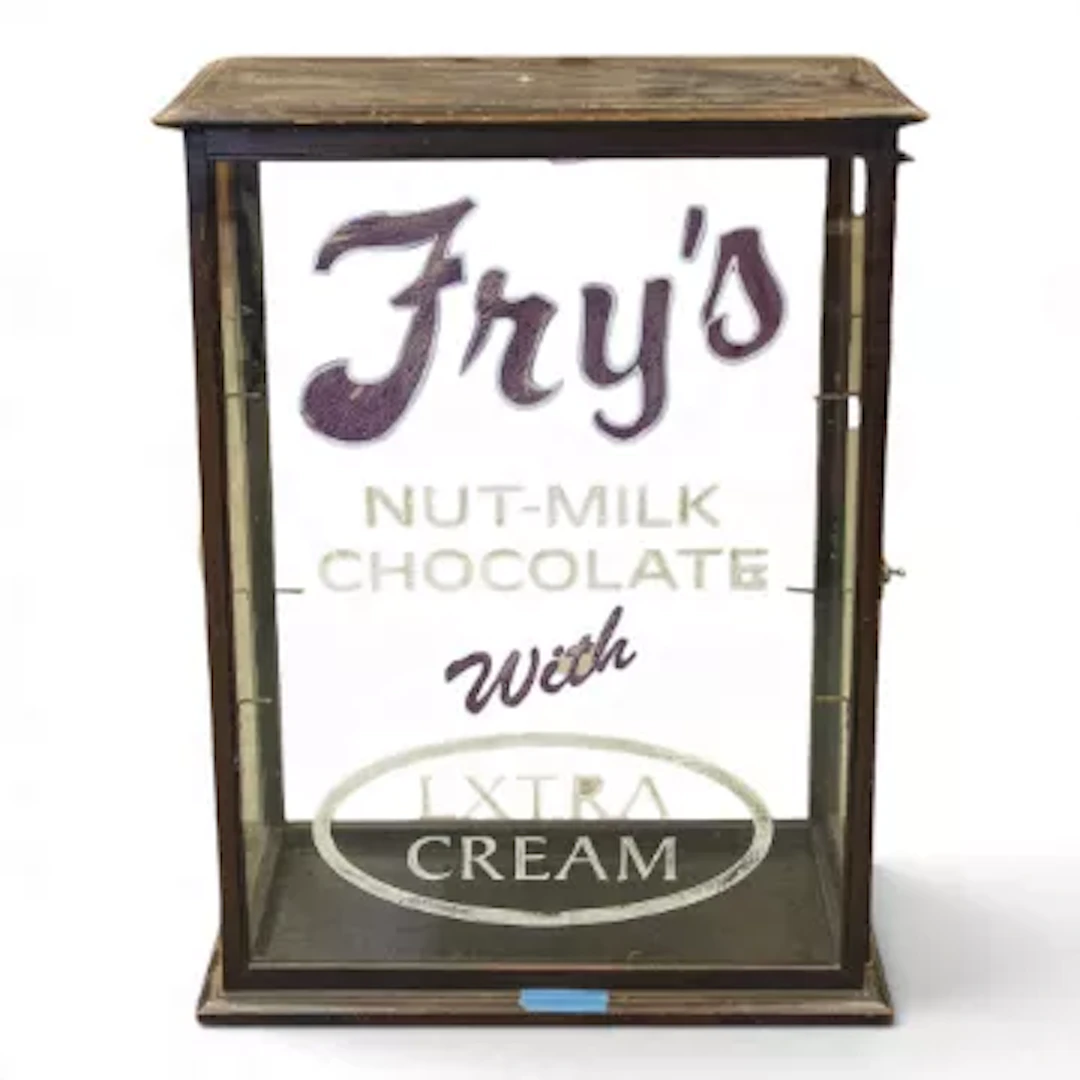 Late Victorian or Edwardian era Fry's Chocolate glass shop display