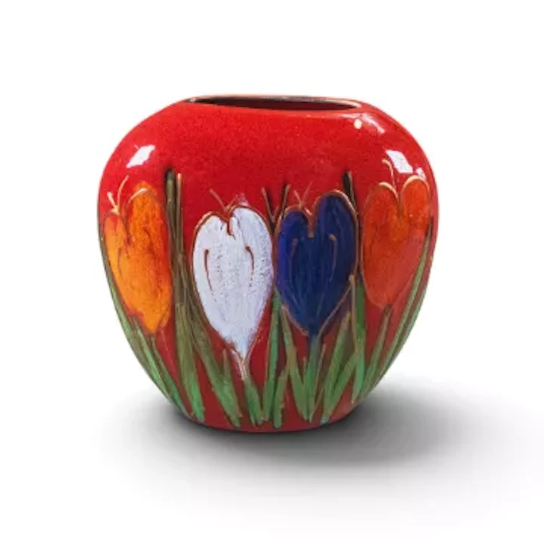 Anita Harris crocus purse vase. Height 12 cm. Signed in gold.