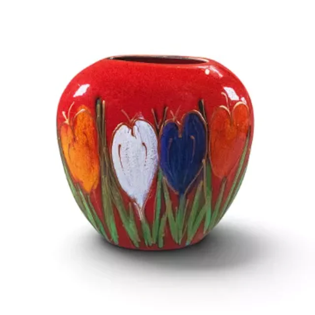 Anita Harris crocus purse vase. Height 12 cm. Signed in gold.