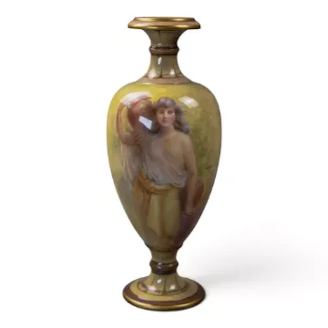 A Doulton Burslem Luscian ware urn shaped vase , decorated with a