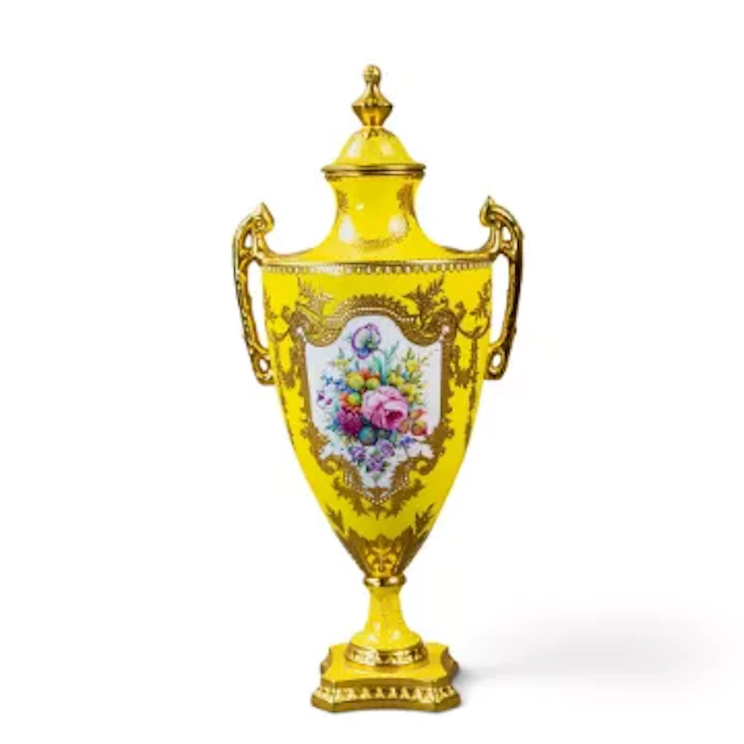 A large urn shaped covered vase by Lynton porcelain, on a pedestal
