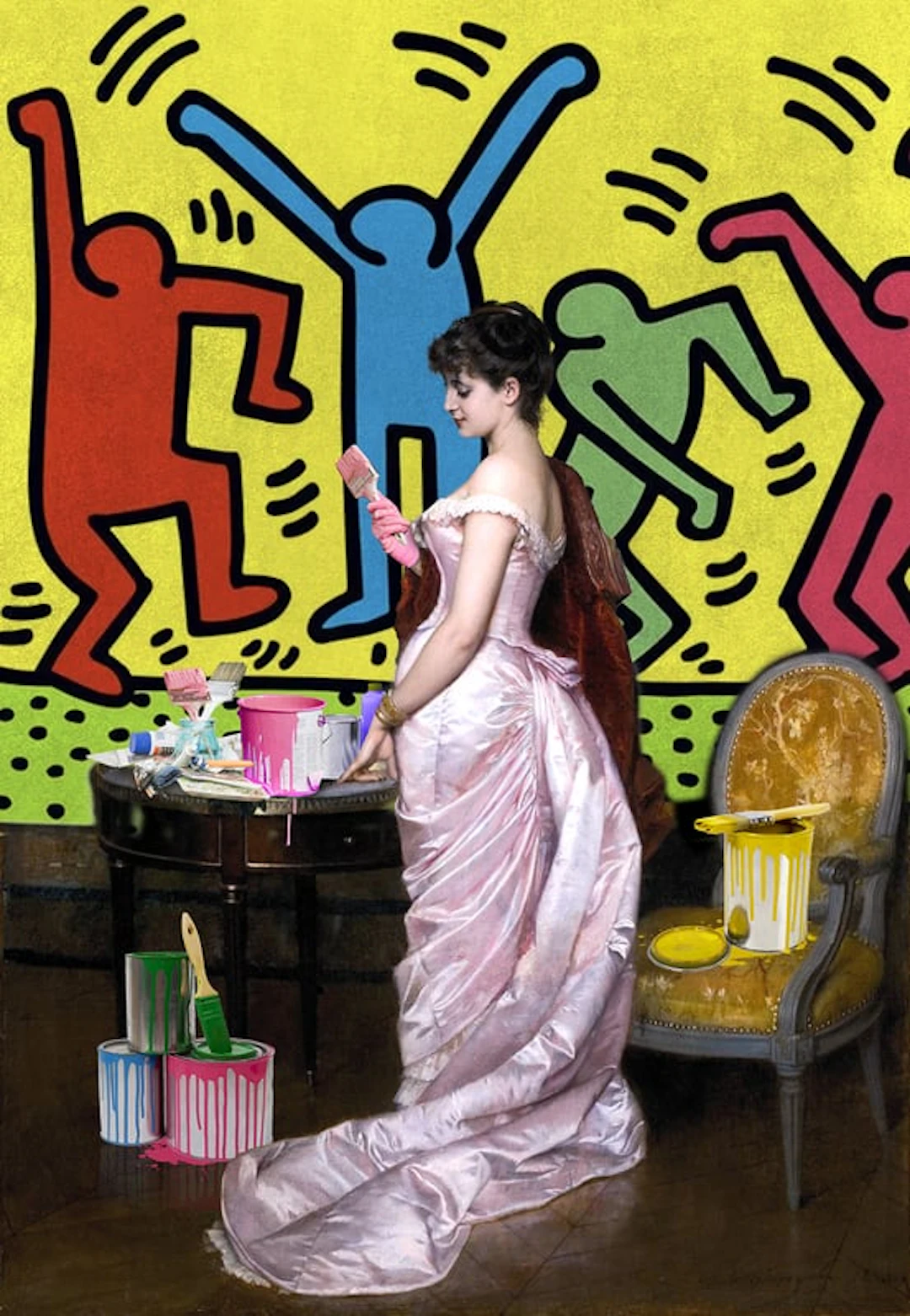Leo Manelli - Street Artist - The Wall Painter Yellow Color Buckets, 2023