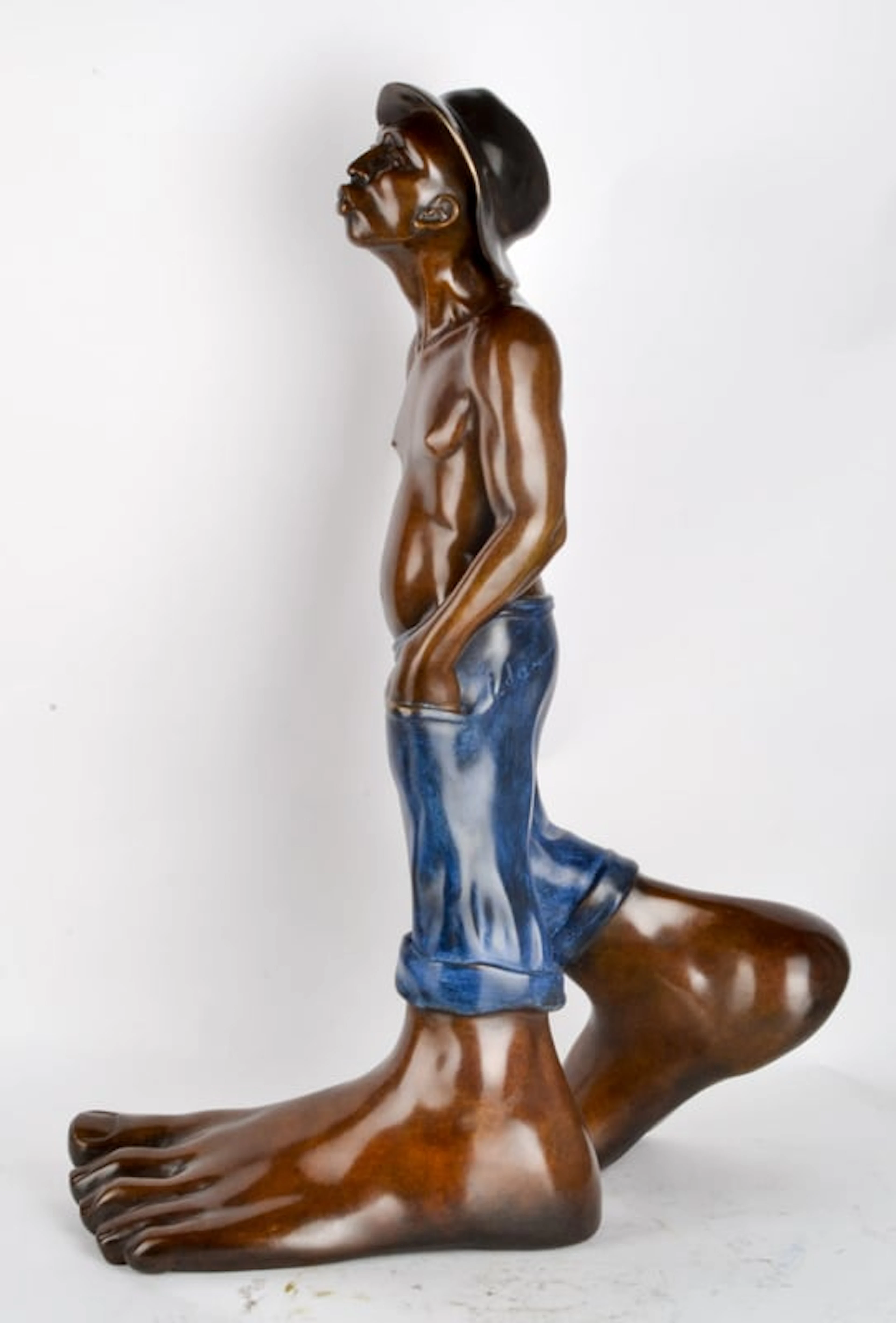 Idan Zareski - Contemporary Sculptor - Le Siffleur 85 - Bronze blue Pants, 2014