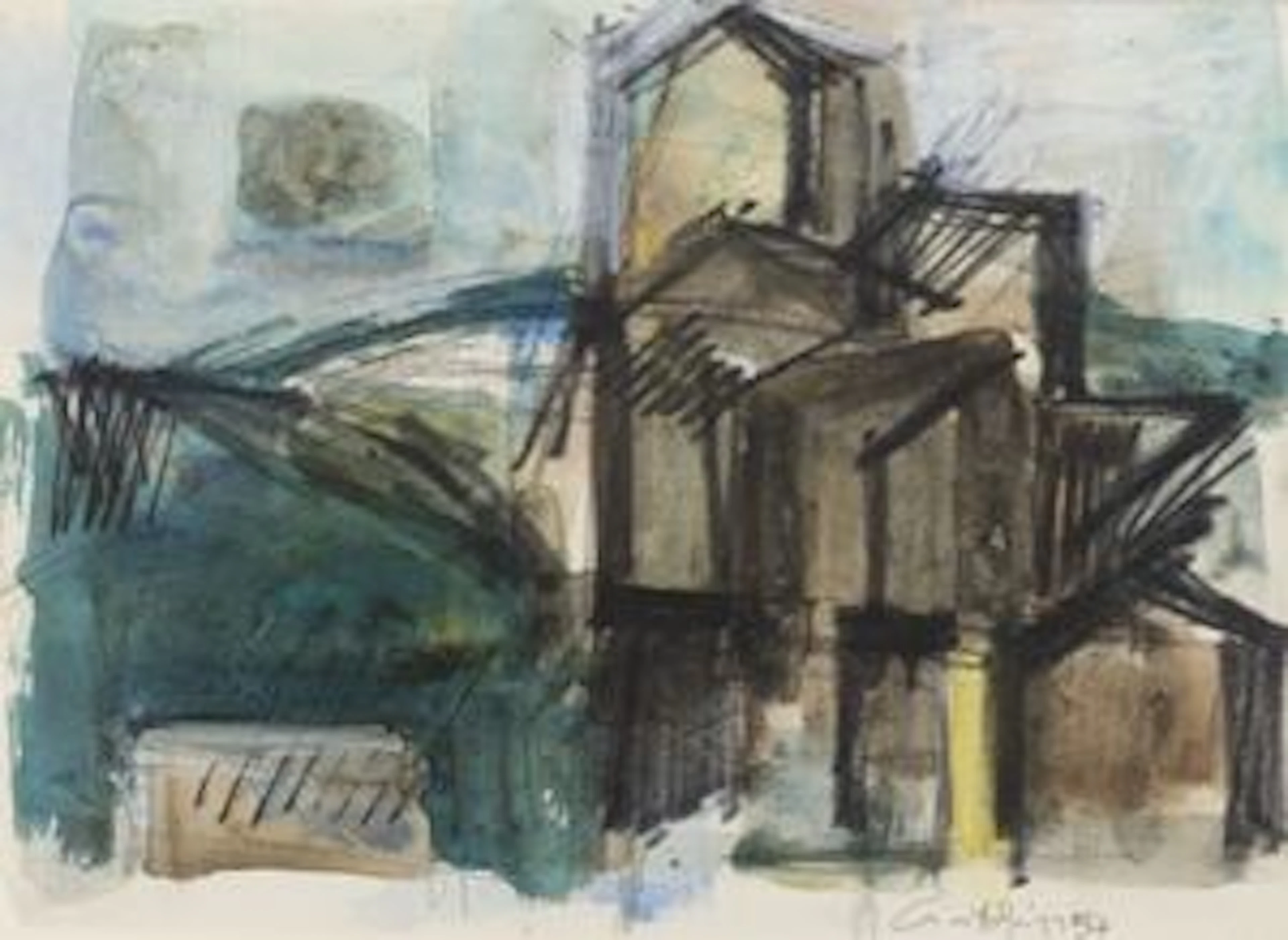 Cintoli Claudio Paesaggio con case , 1957