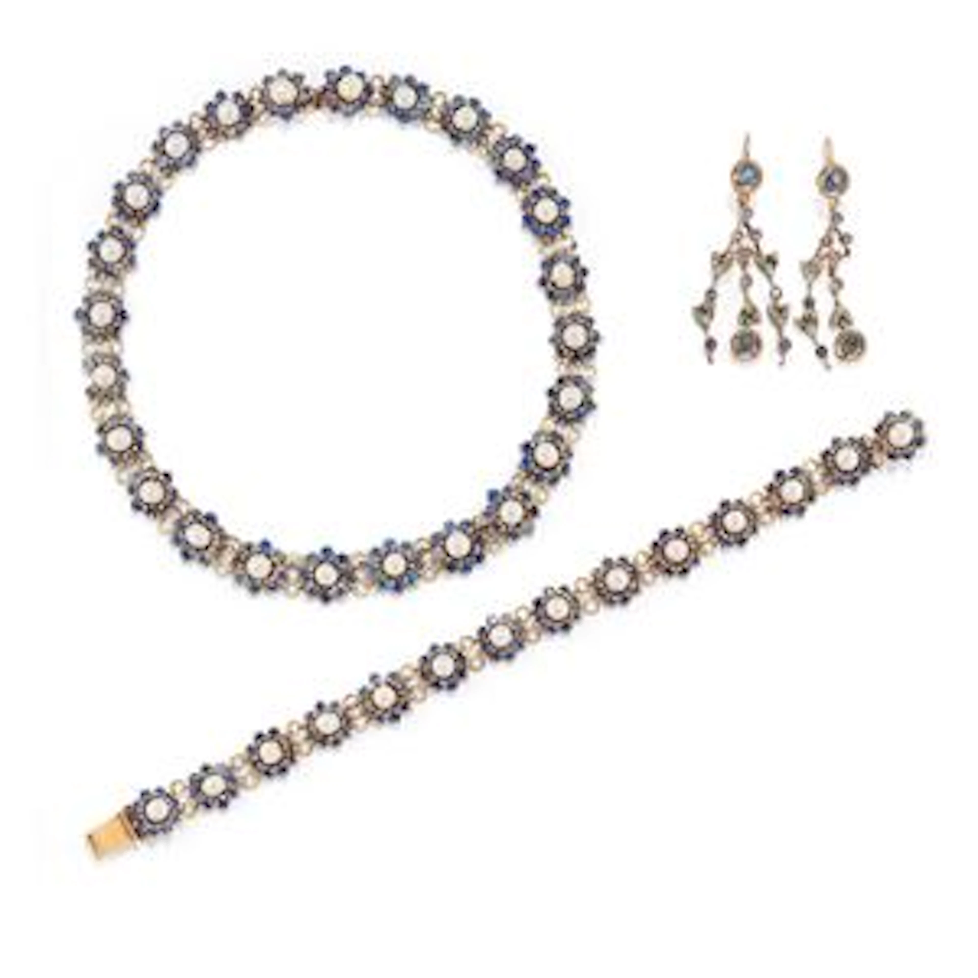Demi parure con zaffiri e perle