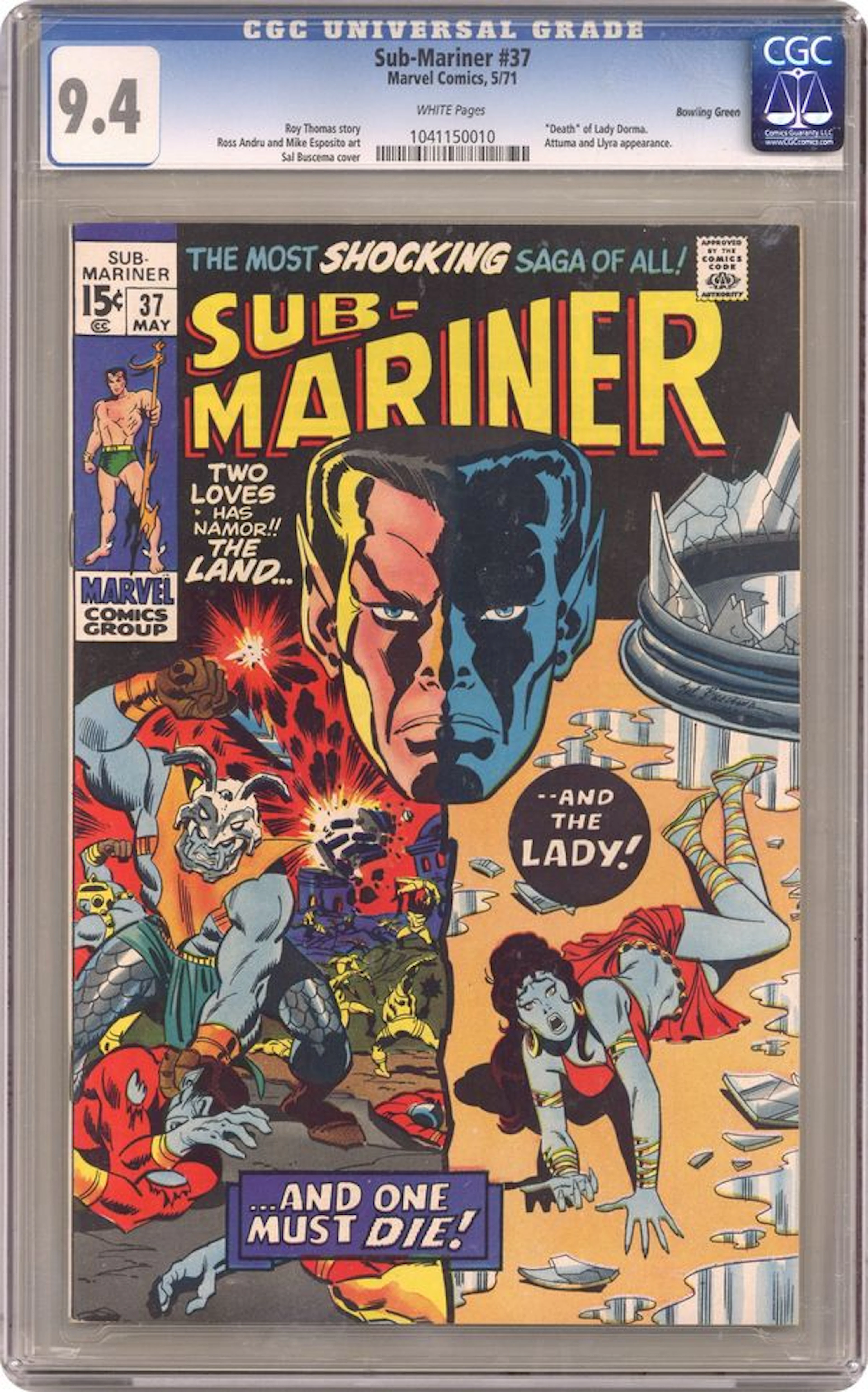 Sub-Mariner (1968 1st Series) 37 CGC 9.4 Bowling Green