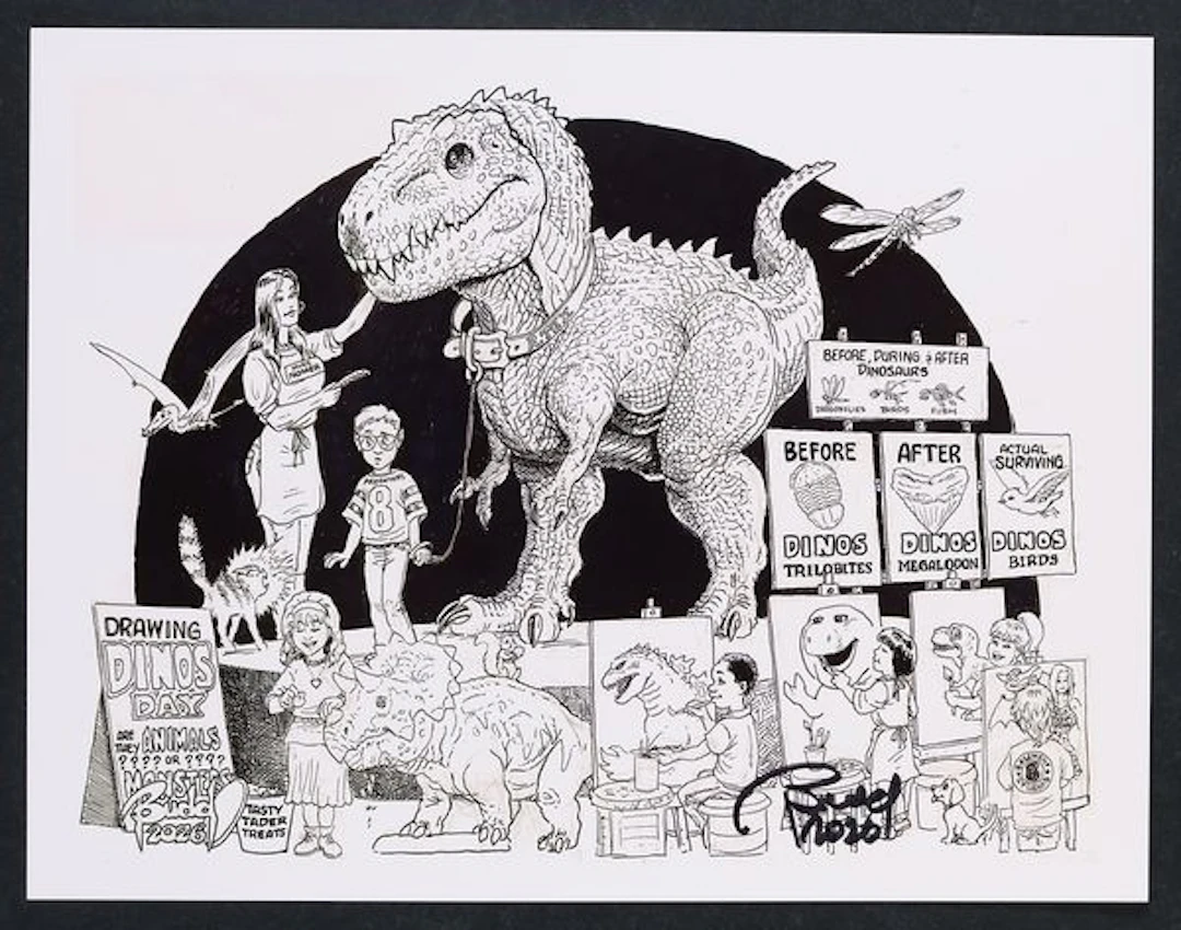 Drawing Dinos Day Print by Budd Root