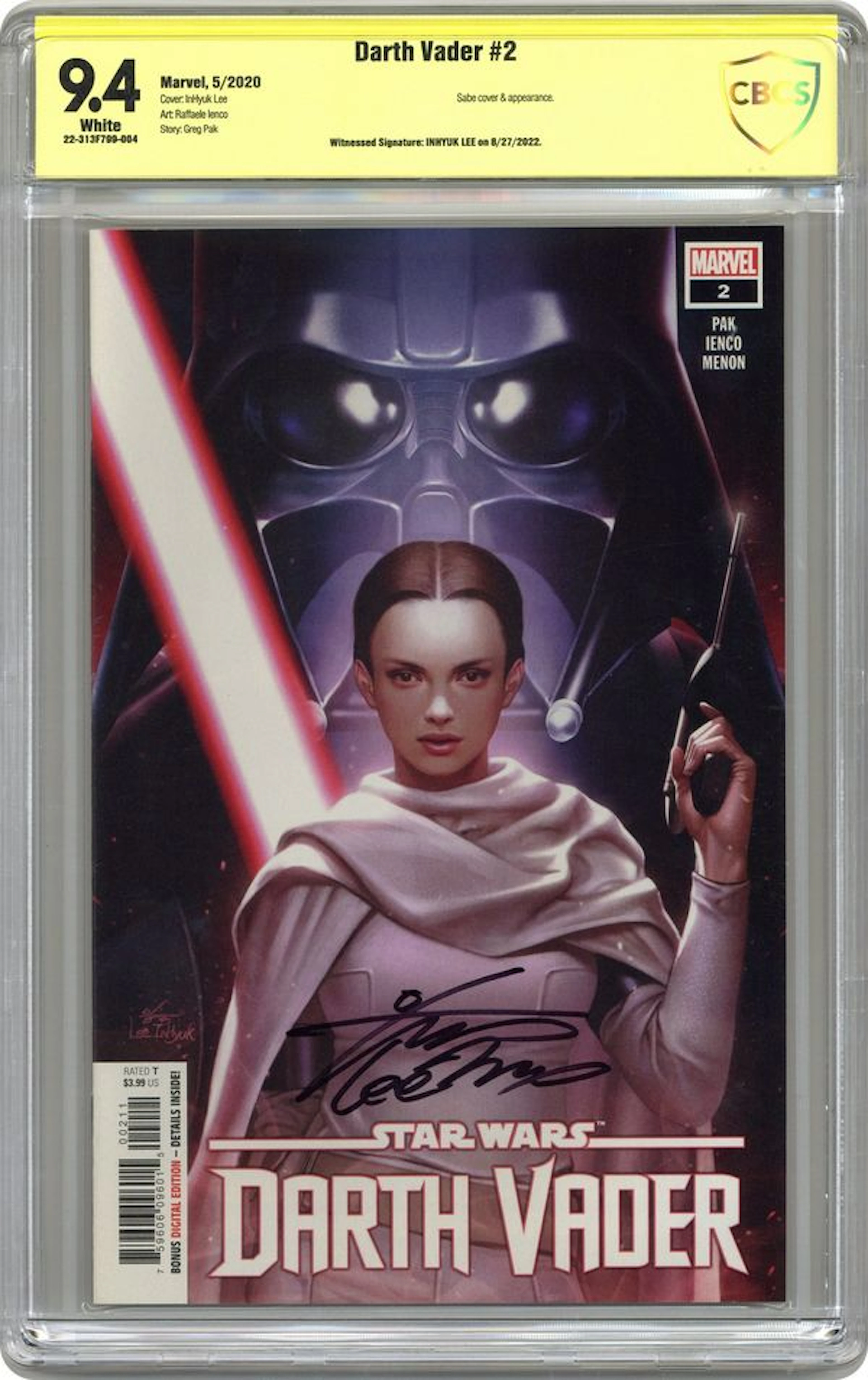 Star Wars Darth Vader (2020 Marvel) 2A CBCS 9.4 Witnessed Sig Inhyuk
