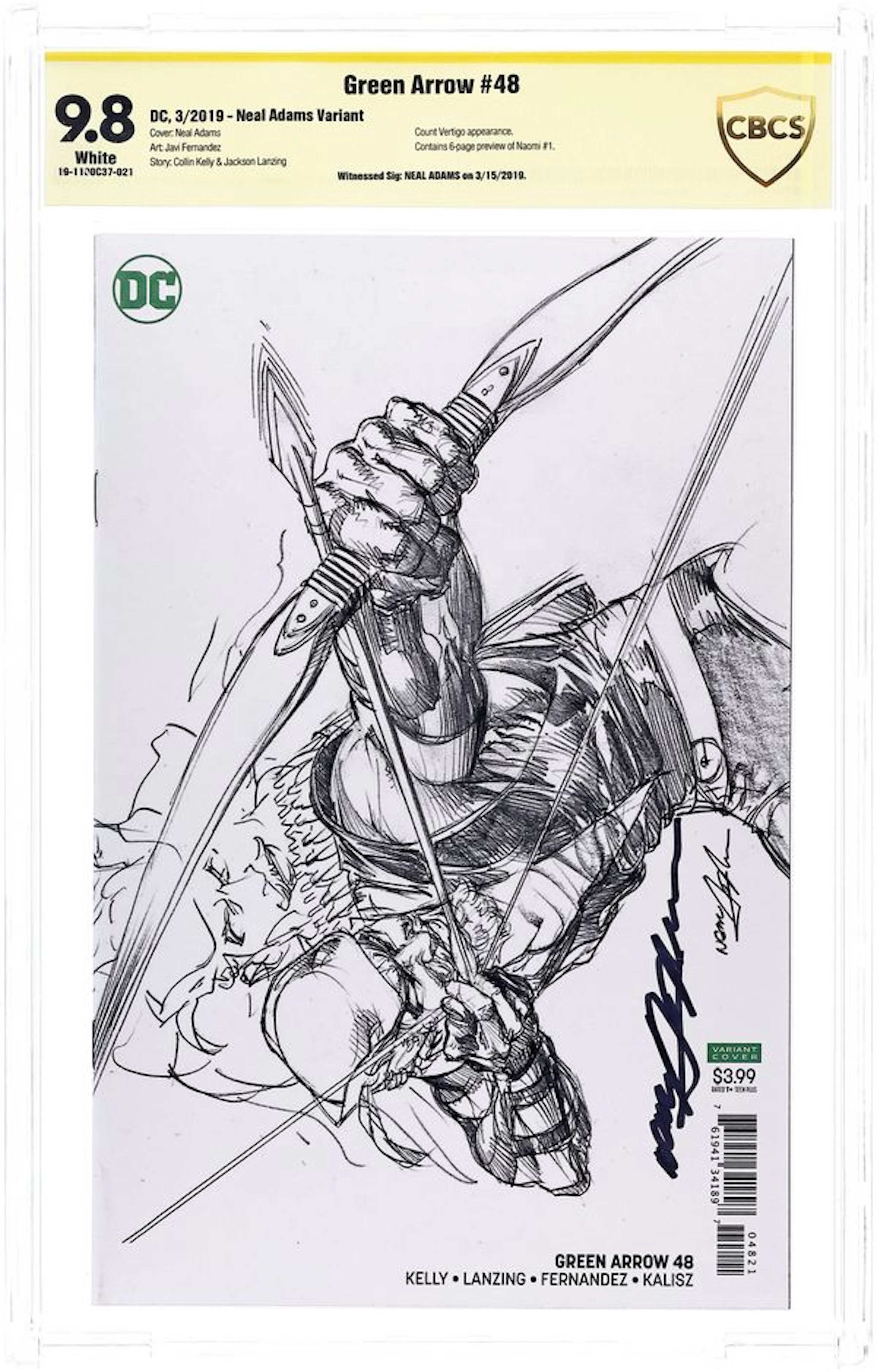 Green Arrow (2016 5th Series) 48B CBCS 9.8 Witnessed Sig Adams