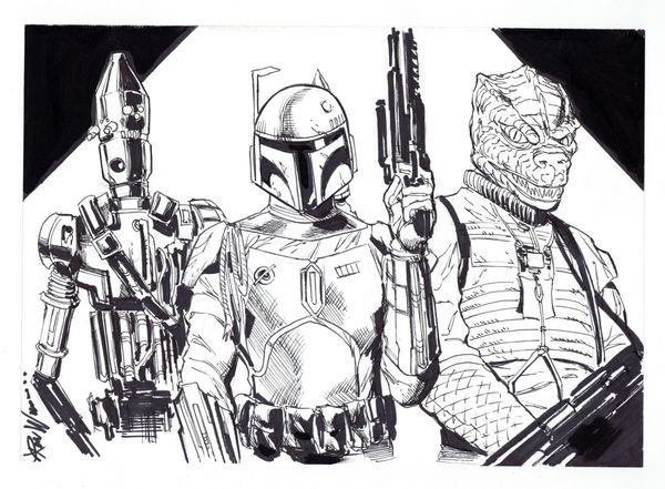 Boba Fett, IG-88, and Bossk Sketch by Ron Williams