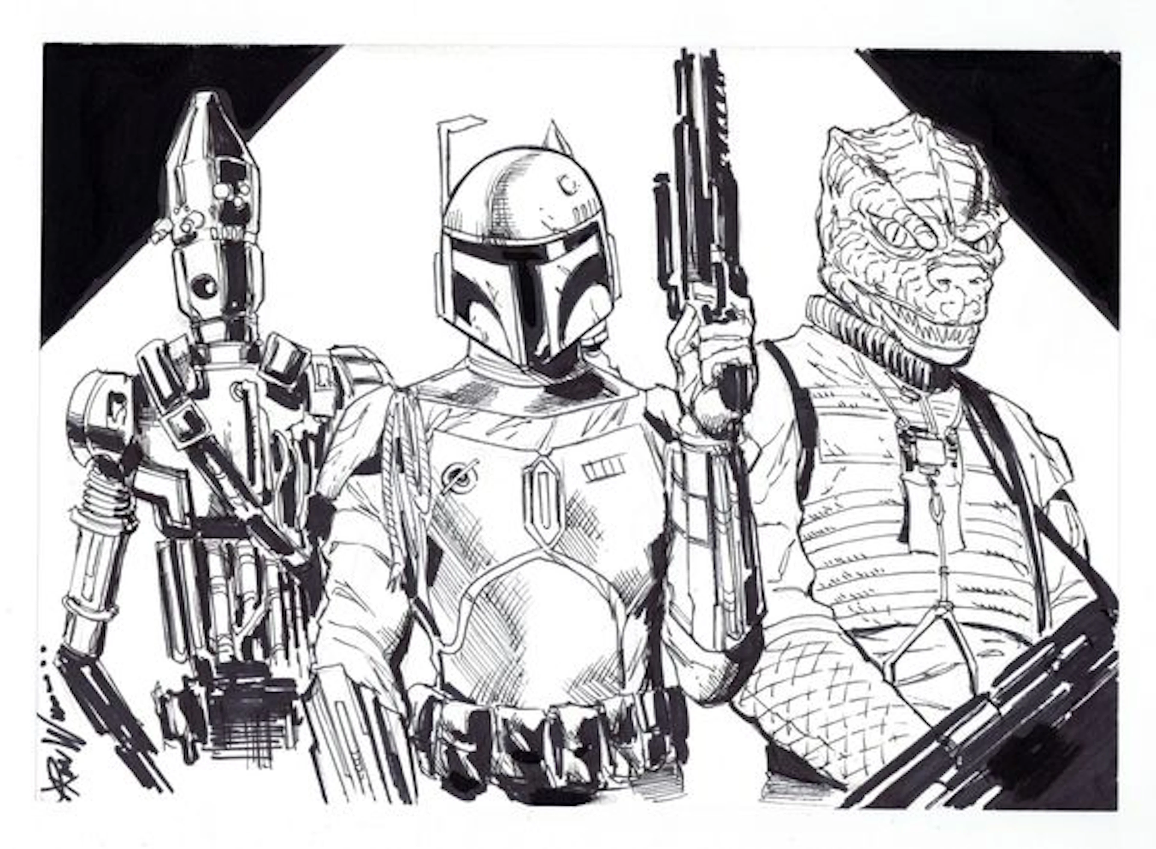 Boba Fett, IG-88, and Bossk Sketch by Ron Williams