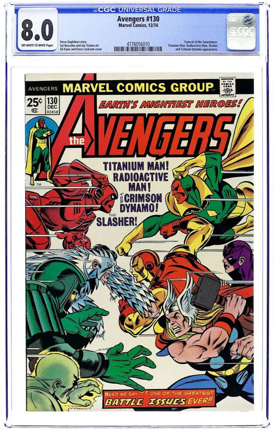 Avengers (1963 1st Series) 130 CGC 8.0