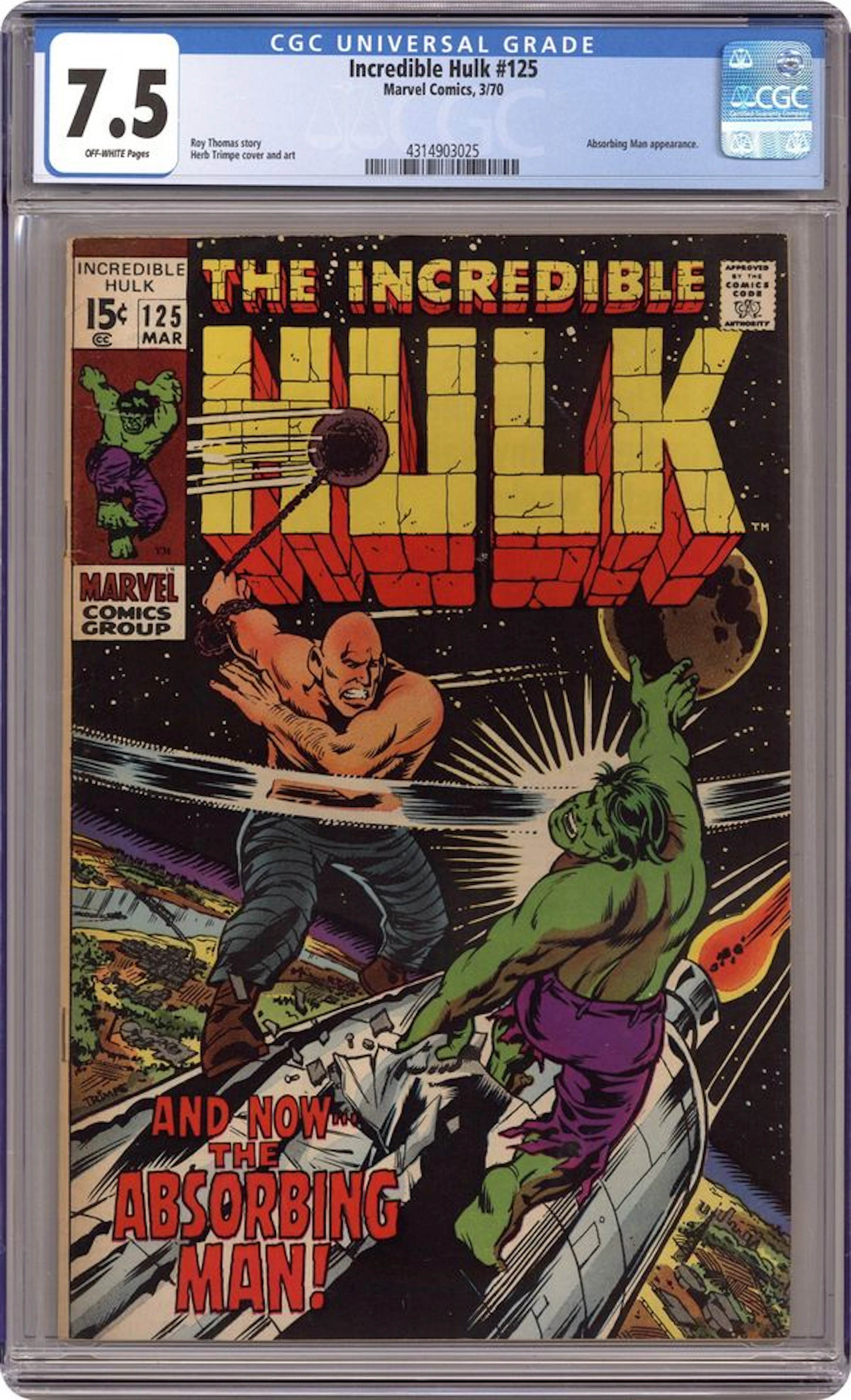 Incredible Hulk (1962 Marvel 1st Series) 125 CGC 7.5