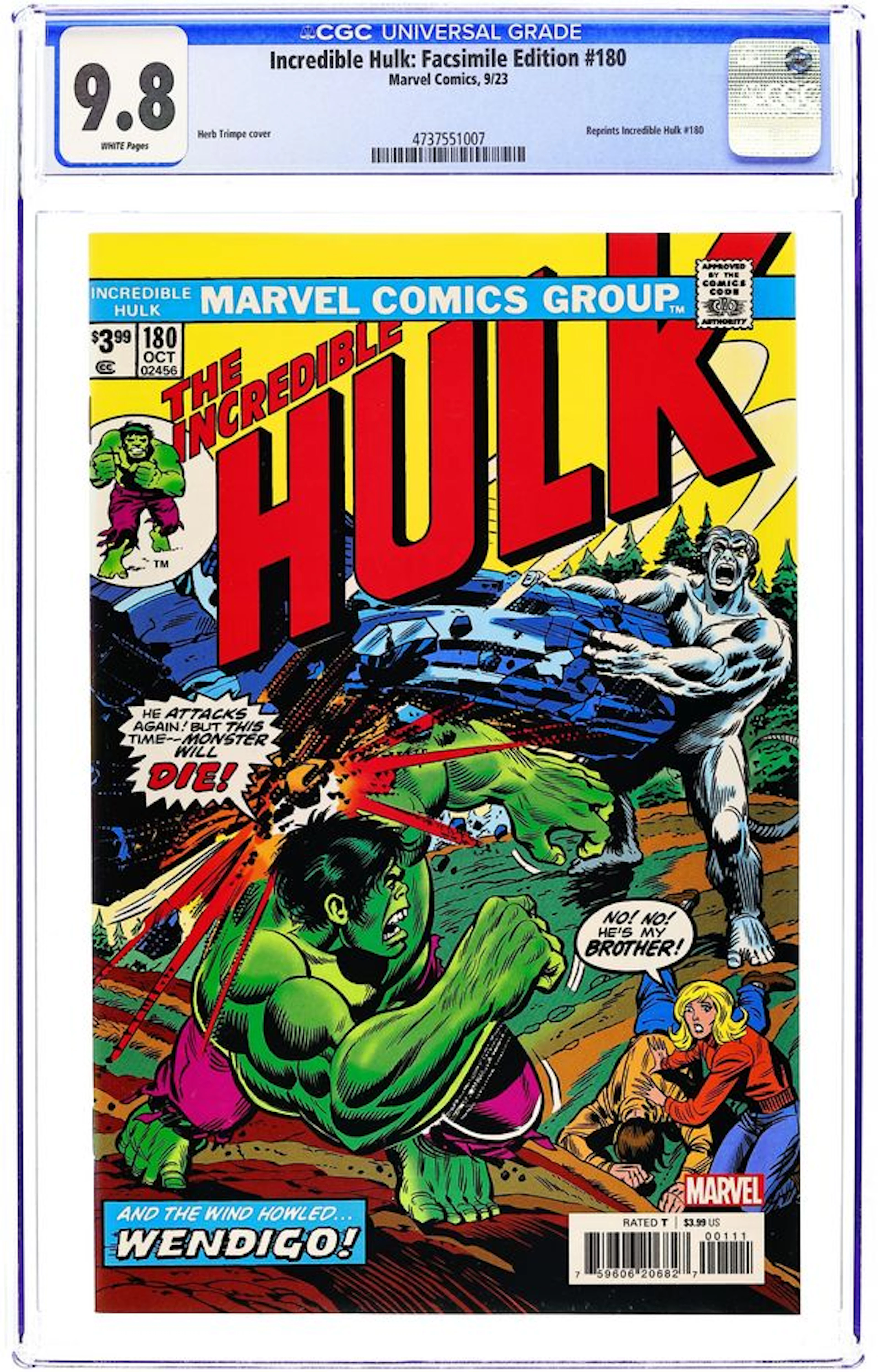 Incredible Hulk (1962 Marvel 1st Series) Facsimile Edition 180B CGC 9.8