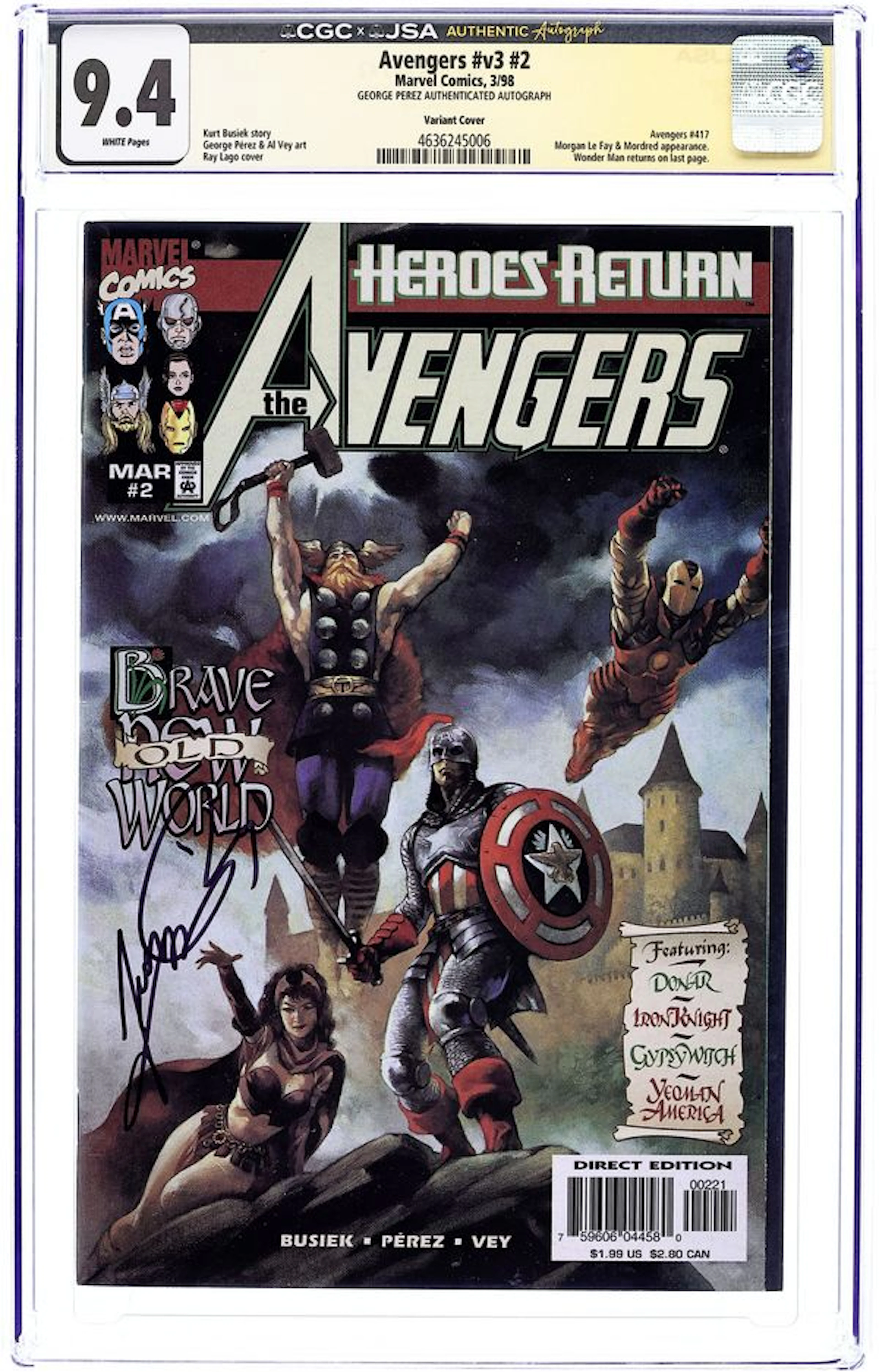 Avengers (1998 3rd Series) 2B CGC 9.4 JSA Perez