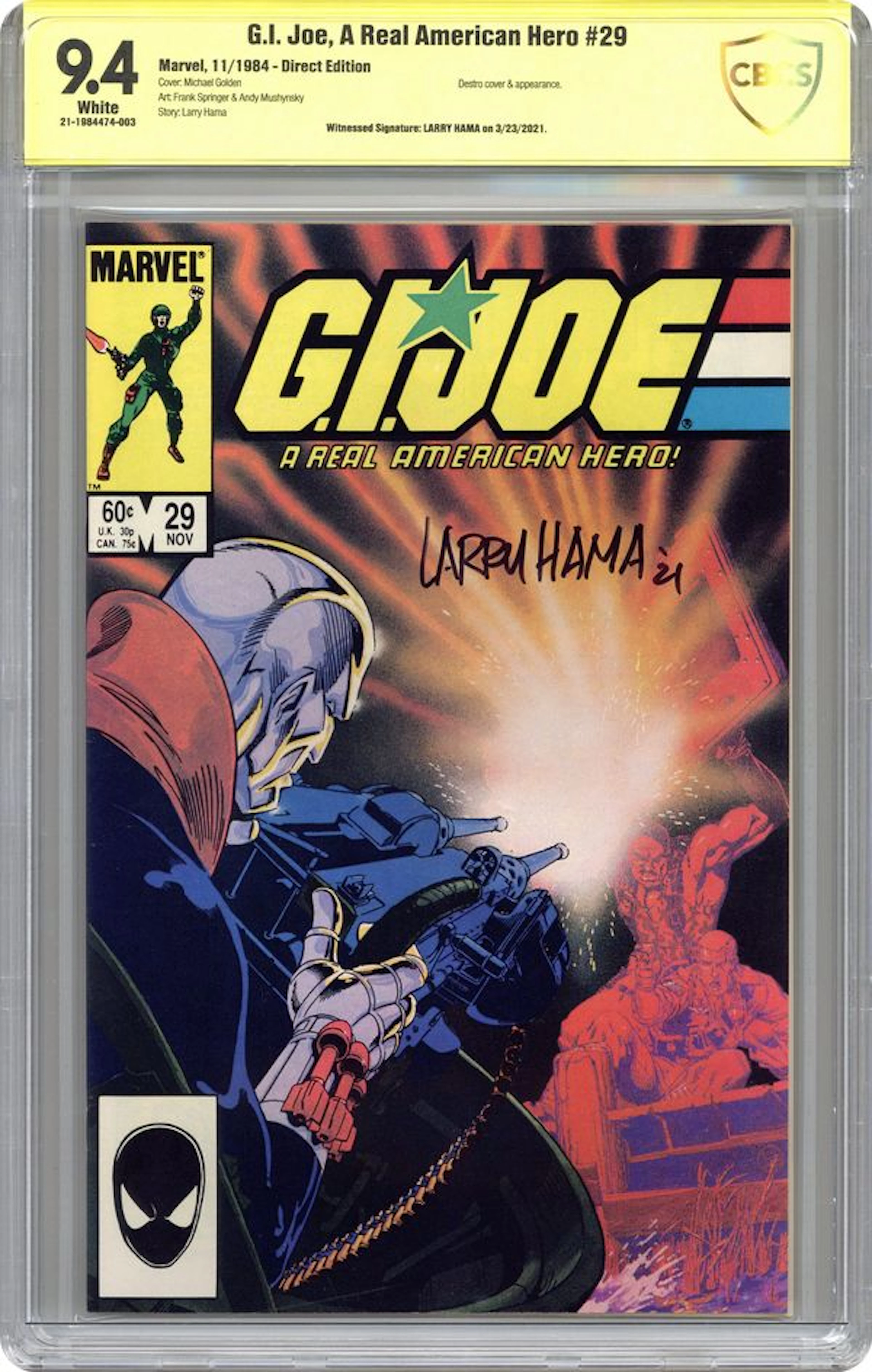 GI Joe A Real American Hero (1982 Marvel) 29 CBCS 9.4 Witnessed Sig Larry Hama