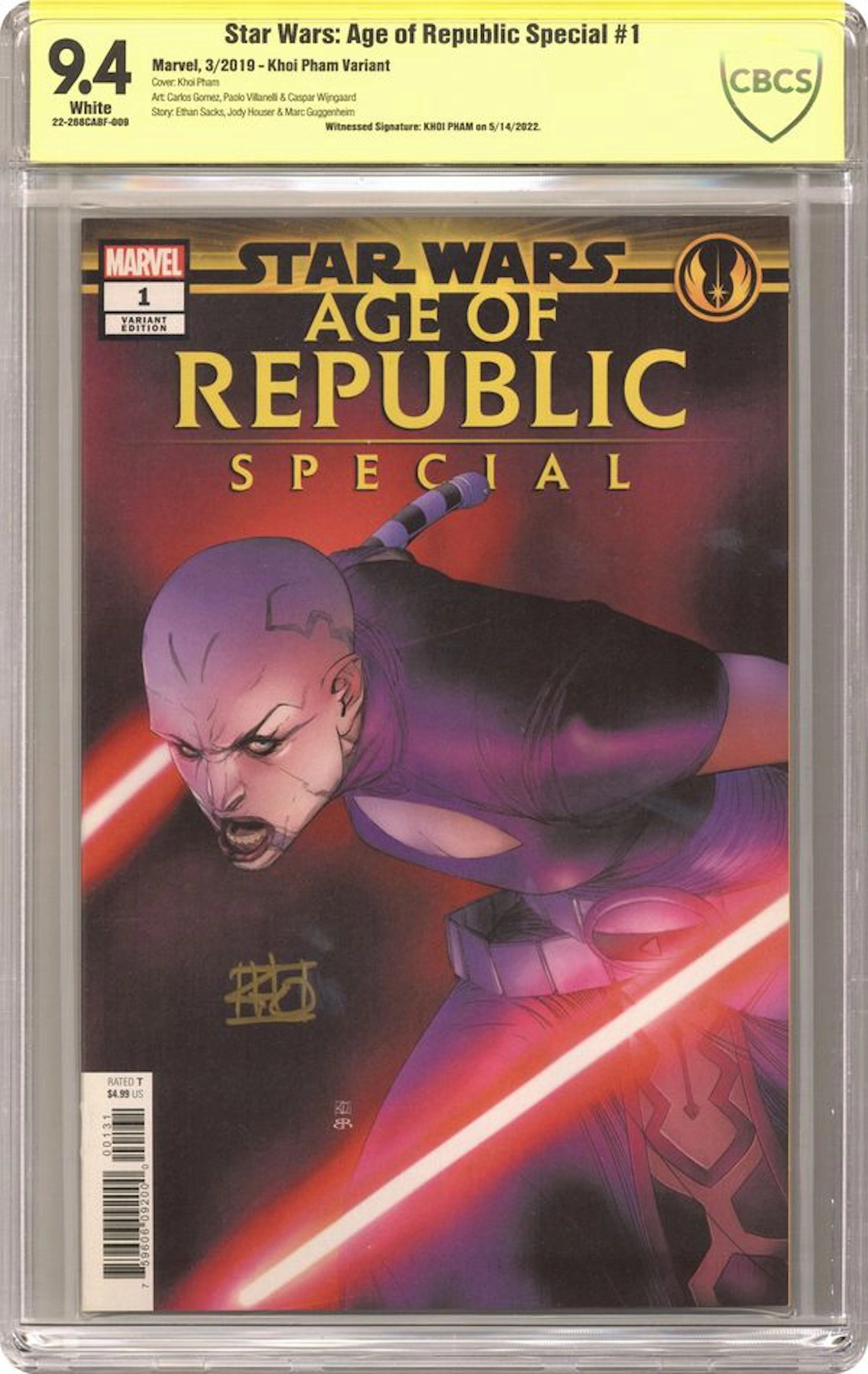 Star Wars Age of Republic Special (2018 Marvel) 1B CBCS 9.4 Witnessed Sig Pham