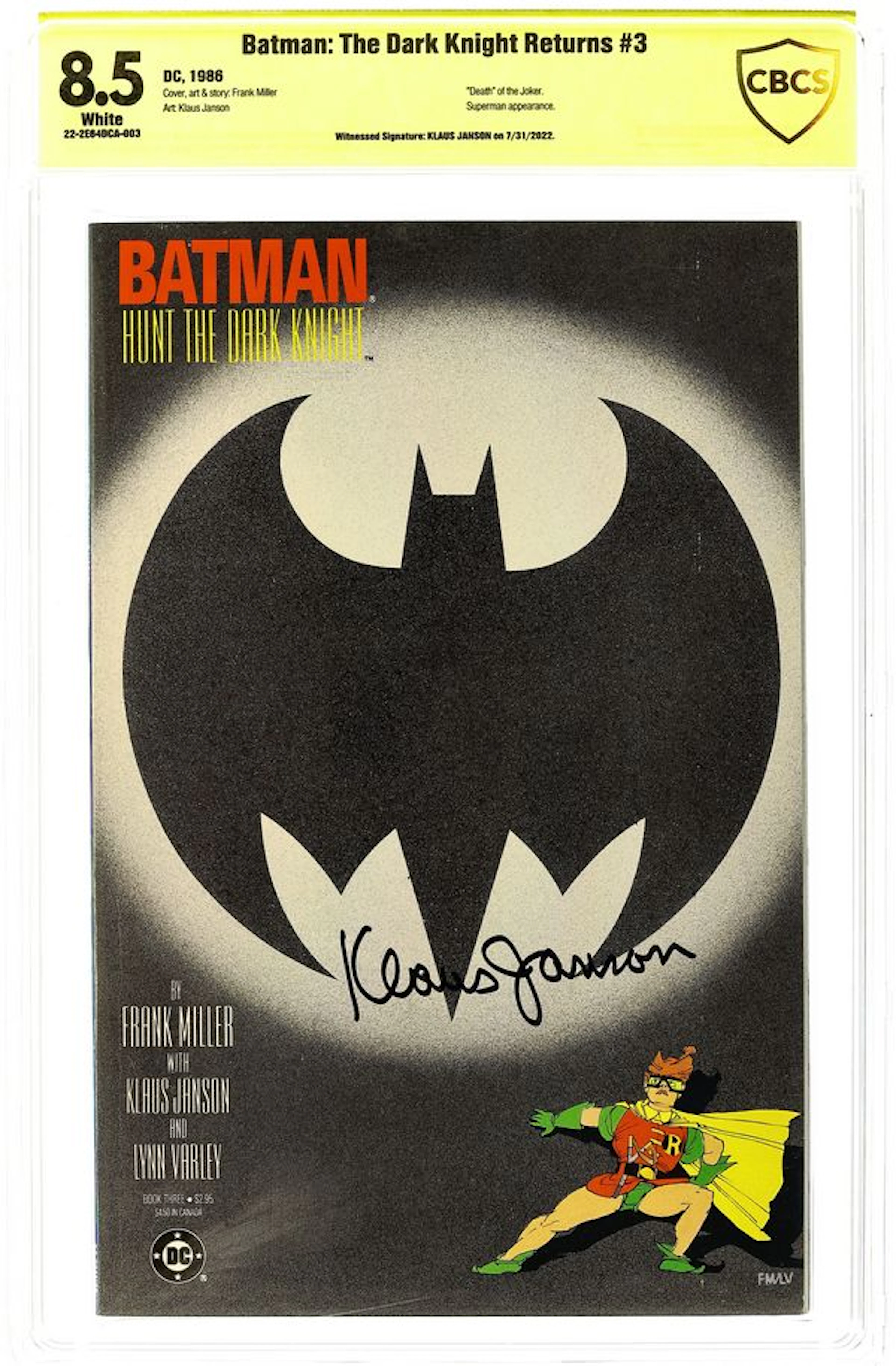 Batman The Dark Knight Returns (1986) 3-1ST CBCS 8.5 Witnessed Sig Janson