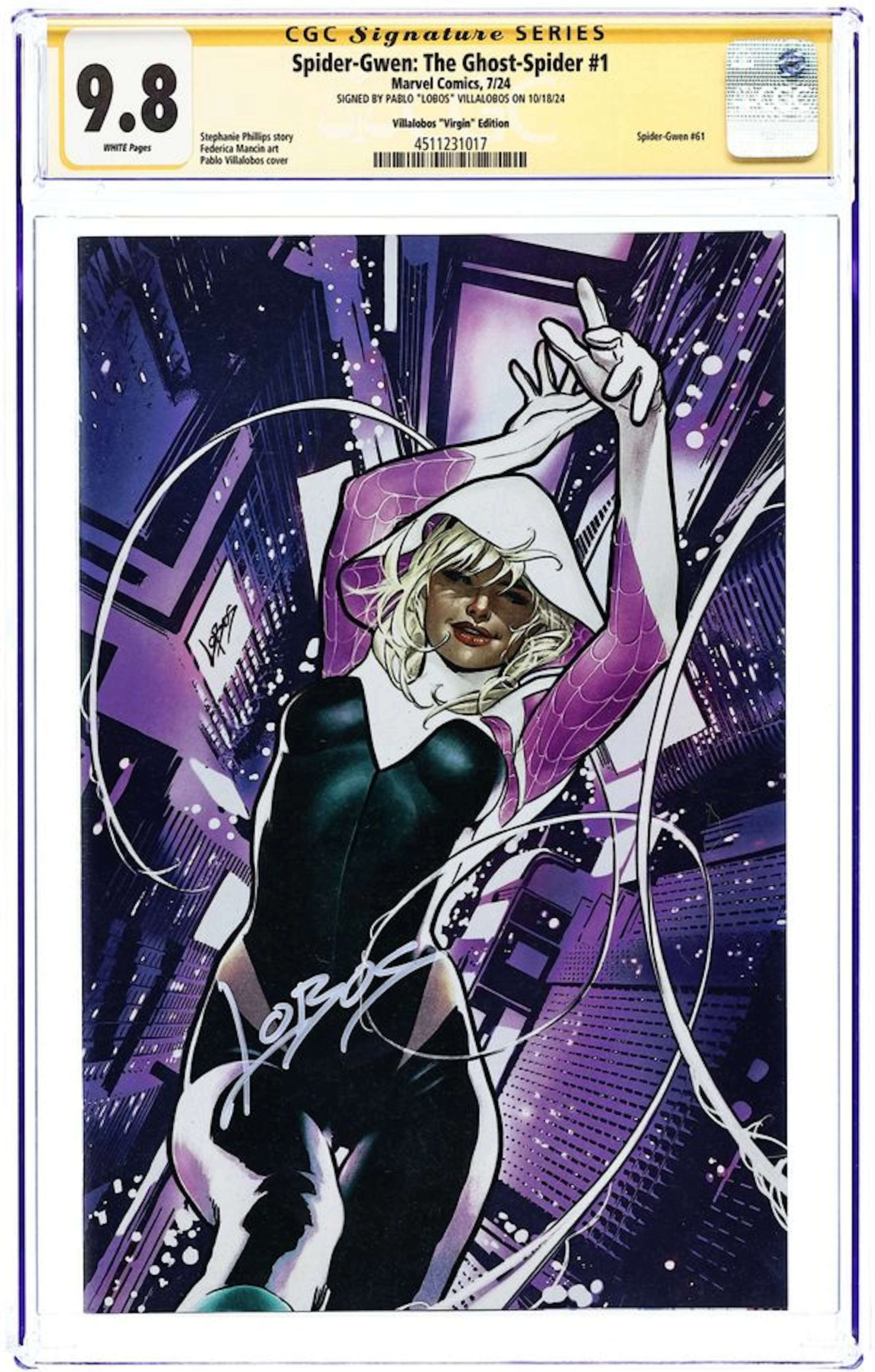 Spider-Gwen the Ghost-Spider (2024 Marvel) 1G CGC 9.8 SS Villalobos